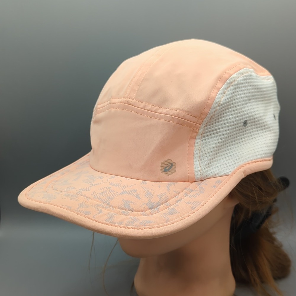Asics 5 Panel Running Hat Cap Strapback Lightweight One Size Peach Adjustable